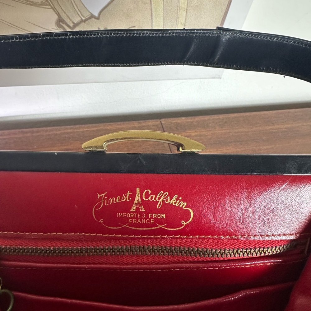 Vintage 1950’s Mid Century Calfskin Leather Made in France Wrist Purse Handbag - Picture 4 of 12